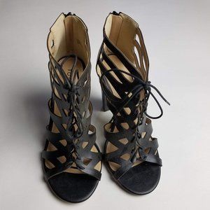 Torrid Sandals Black Heels Wide Width Size 8W Open Toe Lace Up